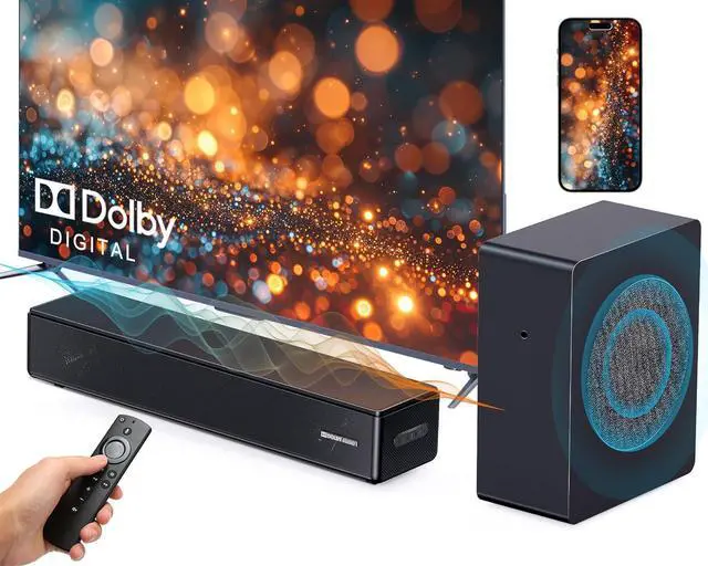 2.1 ch Soundbar with subwoofer, Dolby Digital 200W Sound Bars TV Speaker Home Theater Audio Surround Sound System, HDMI eARC/Bluetooth/DSP/Remote Control External Speakers for Smart TVs