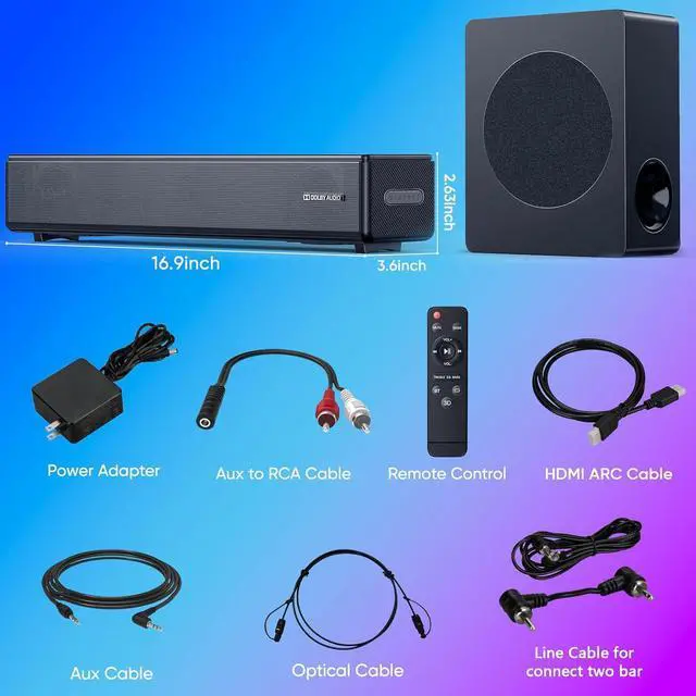 Alt view image 6 of 6 - 2.1 ch Soundbar with subwoofer, Dolby Digital 200W Sound Bars TV Speaker Home Theater Audio Surround Sound System, HDMI eARC/Bluetooth/DSP/Remote Control External Speakers for Smart TVs