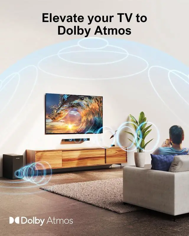 Alt view image 2 of 7 - Sound Bars for Smart TV with Dolby Atmos, 3D Surround Sound System for TV Speakers, 2.1 Soundbar for TV with Subwoofer, Bass Boost, Peak Power 190W, HDMI eARC, Nova S50, 2024 Upgrade