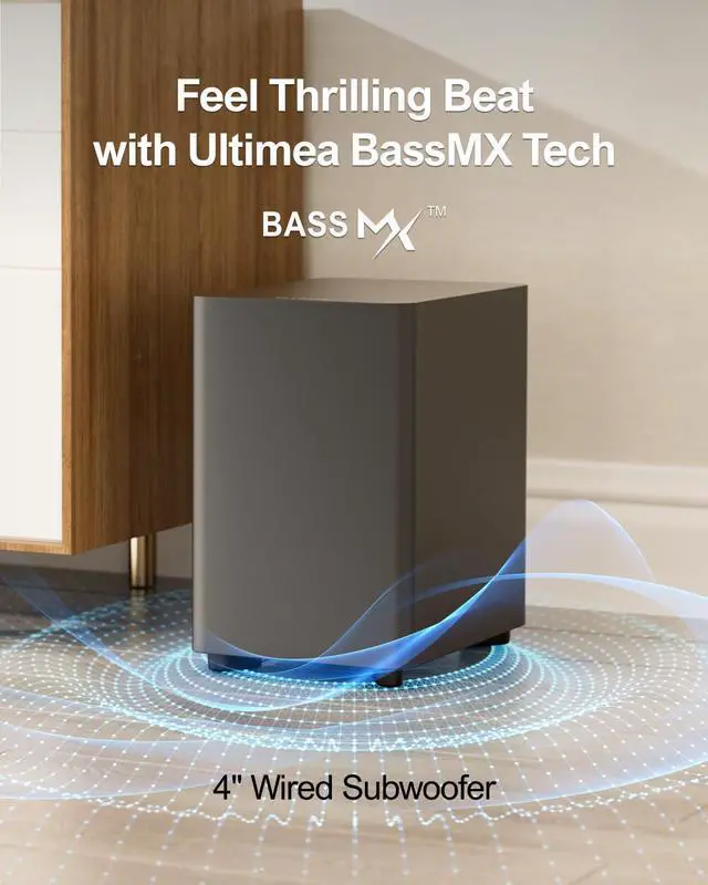 Alt view image 5 of 7 - 7.1ch Virtual Surround Sound Bar, Surround Sound System for TV, Sound Bar for Smart TV with 4 Surround Speakers, Peak Power 330W, App Control, TV Soundbar with Subwoofer, Opt/AUX/BT, Aura A40