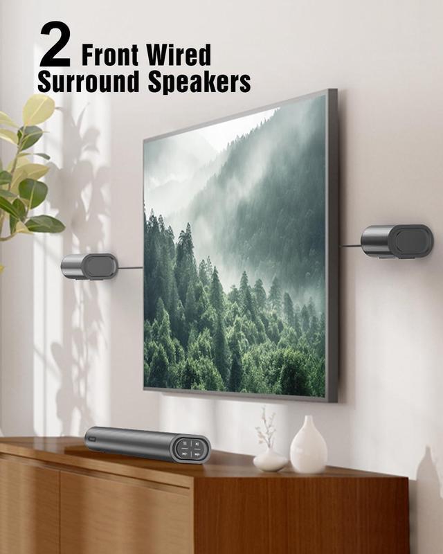 Alt view image 4 of 7 - 4.1ch Sound Bar with Dolby Atmos, 300W Sound Bar for Smart TV with Subwoofer, 2 Front Surround Speakers, Soundbar for TV Speaker, Adjustable Bass, Surround Sound System for TV, HiElite A41