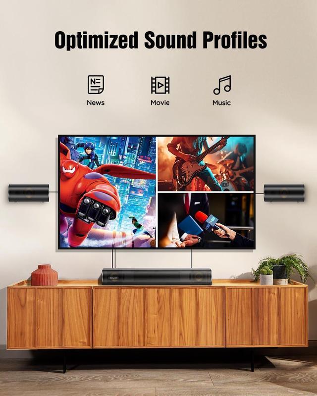 Alt view image 6 of 7 - 4.1ch Sound Bar with Dolby Atmos, 300W Sound Bar for Smart TV with Subwoofer, 2 Front Surround Speakers, Soundbar for TV Speaker, Adjustable Bass, Surround Sound System for TV, HiElite A41