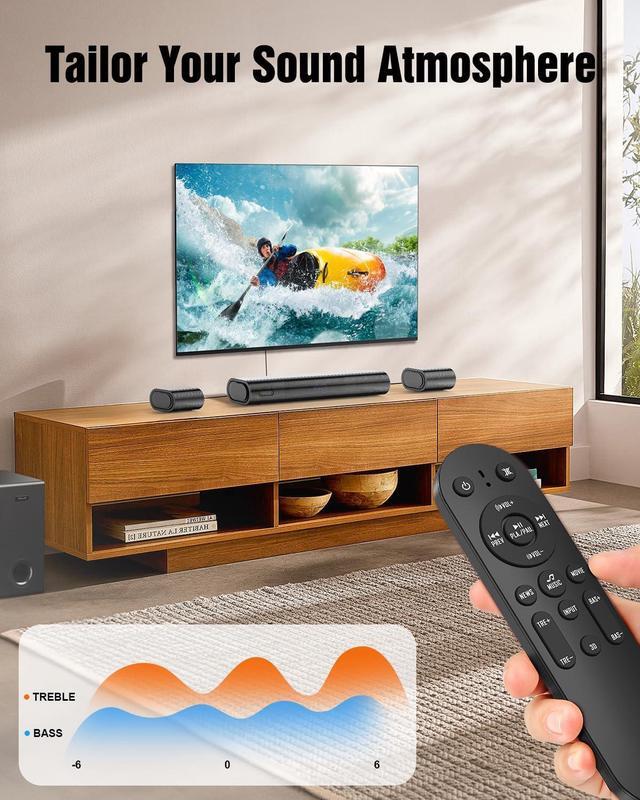 Alt view image 7 of 7 - 4.1ch Sound Bar with Dolby Atmos, 300W Sound Bar for Smart TV with Subwoofer, 2 Front Surround Speakers, Soundbar for TV Speaker, Adjustable Bass, Surround Sound System for TV, HiElite A41