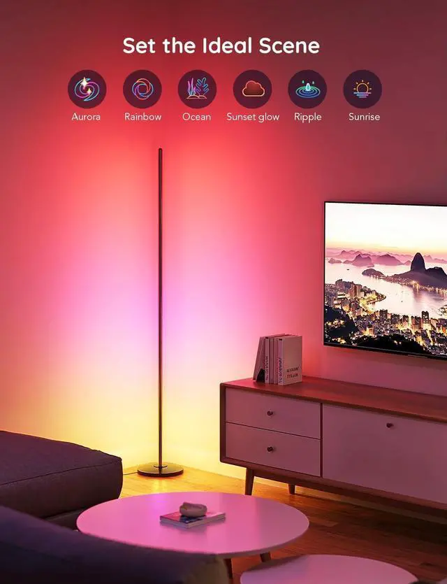 Alt view image 3 of 7 - RGBIC Floor Lamp, LED Corner Lamp Works with Alexa, 1000 Lumen Smart Modern Floor Lamp with Music Sync and 16 Million DIY Colors, Color Changing Standing Floor Lamp for Bedroom Living Room Black
