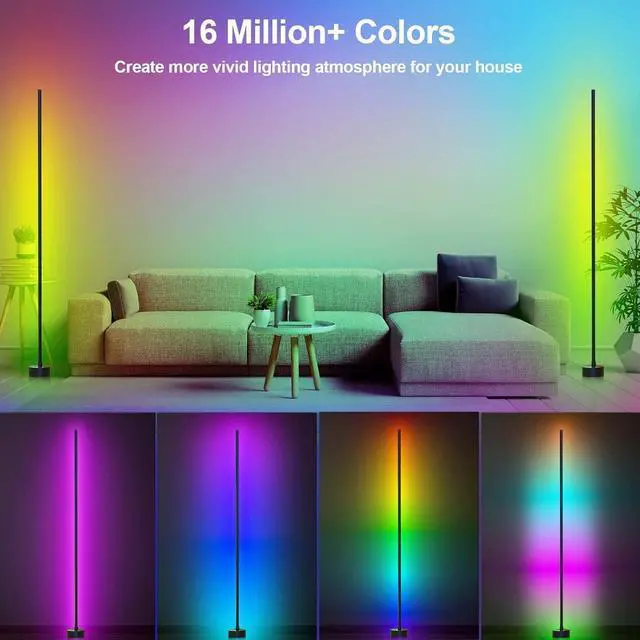 Alt view image 2 of 7 - Corner Floor Lamp - Smart RGB LED Corner Lamp with App and Remote Control, 16 Million Colors & 68+ Scene, Music Sync, Timer Setting - Ideal for Living Rooms, Bedrooms, and Gaming Rooms