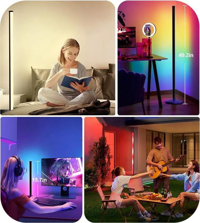 Alt view image 7 of 7 - Corner Floor Lamp, RGB Warm Cool White LED Floor lamp with Remote Control & APP,2024 Thicker Modern Floor Lamp with Music Sync & DIY Scene,16 Million Color Changing Floor Lamp for Living Room