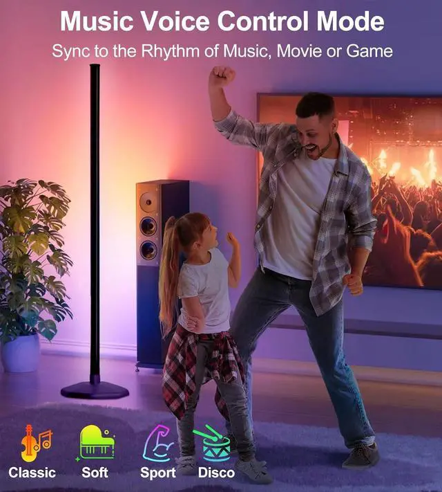 Alt view image 6 of 7 - Corner Floor Lamp, RGB Warm Cool White LED Floor lamp with Remote Control & APP,2024 Thicker Modern Floor Lamp with Music Sync & DIY Scene,16 Million Color Changing Floor Lamp for Living Room