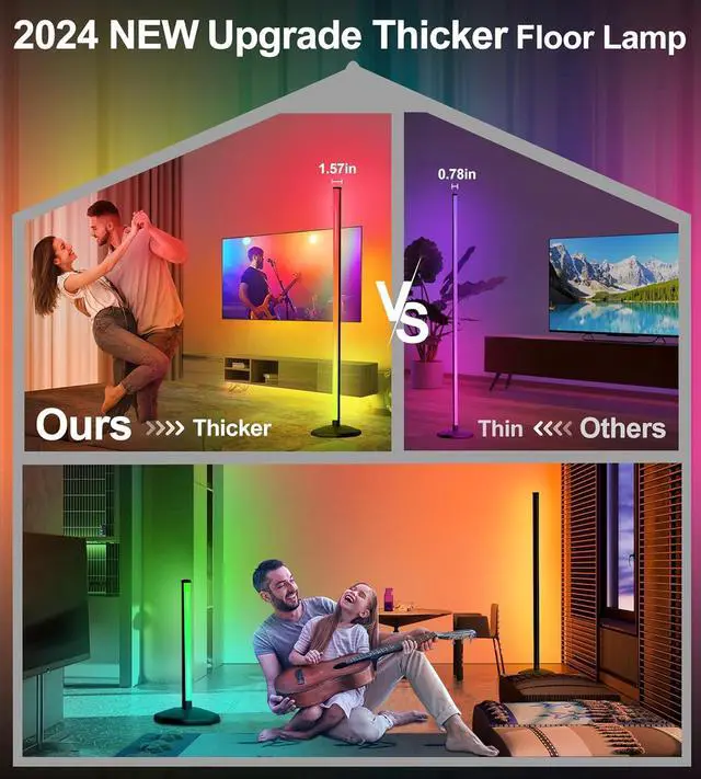 Alt view image 2 of 7 - Corner Floor Lamp, RGB Warm Cool White LED Floor lamp with Remote Control & APP,2024 Thicker Modern Floor Lamp with Music Sync & DIY Scene,16 Million Color Changing Floor Lamp for Living Room