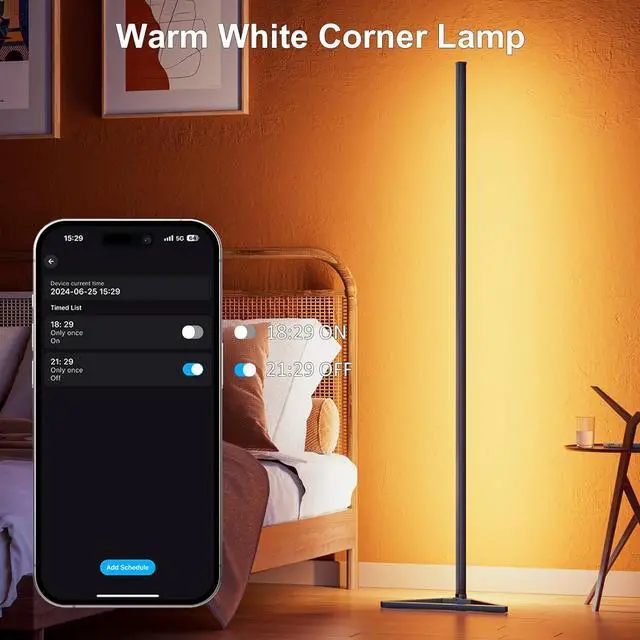 Alt view image 4 of 7 - RGB Floor Lamp,16 Million Colors LED Floor Lamps 56" Lamps for Living Room with Music Sync,Standing Lamp with App and Remote Control,Gaming Ambient Lighting Corner Lamp Bedroom Decor