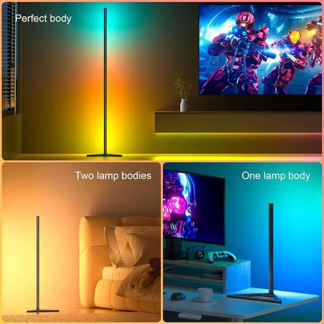 Alt view image 7 of 7 - RGB Floor Lamp,16 Million Colors LED Floor Lamps 56" Lamps for Living Room with Music Sync,Standing Lamp with App and Remote Control,Gaming Ambient Lighting Corner Lamp Bedroom Decor