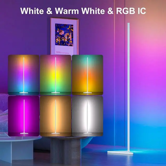 Alt view image 5 of 7 - RGB Floor Lamp,16 Million Colors LED Floor Lamps 56" Lamps for Living Room with Music Sync,Standing Lamp with App and Remote Control,Gaming Ambient Lighting Corner Lamp Bedroom Decor
