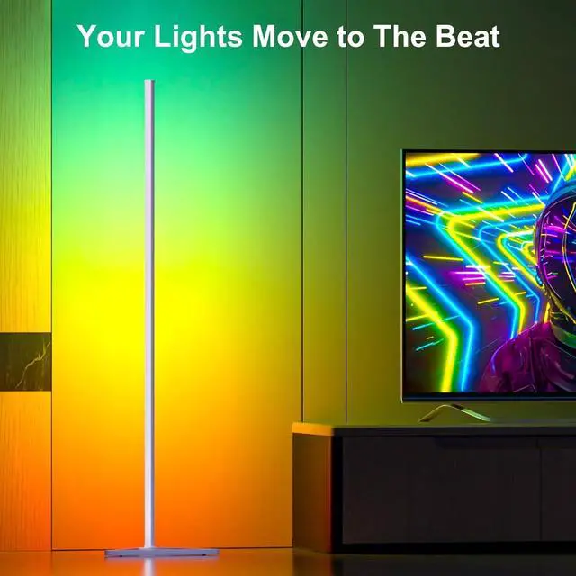 Alt view image 4 of 7 - RGB Floor Lamp,16 Million Colors LED Floor Lamps 56" Lamps for Living Room with Music Sync,Standing Lamp with App and Remote Control,Gaming Ambient Lighting Corner Lamp Bedroom Decor