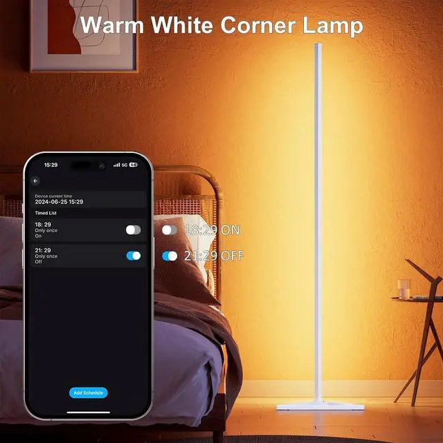 Alt view image 6 of 7 - RGB Floor Lamp,16 Million Colors LED Floor Lamps 56" Lamps for Living Room with Music Sync,Standing Lamp with App and Remote Control,Gaming Ambient Lighting Corner Lamp Bedroom Decor