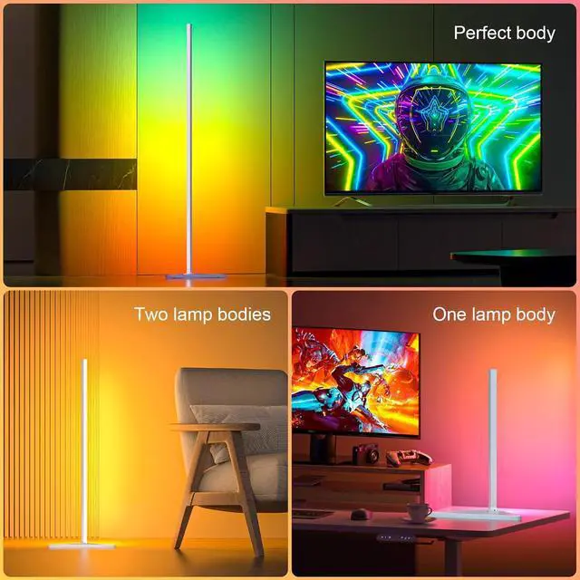 Alt view image 2 of 7 - RGB Floor Lamp,16 Million Colors LED Floor Lamps 56" Lamps for Living Room with Music Sync,Standing Lamp with App and Remote Control,Gaming Ambient Lighting Corner Lamp Bedroom Decor