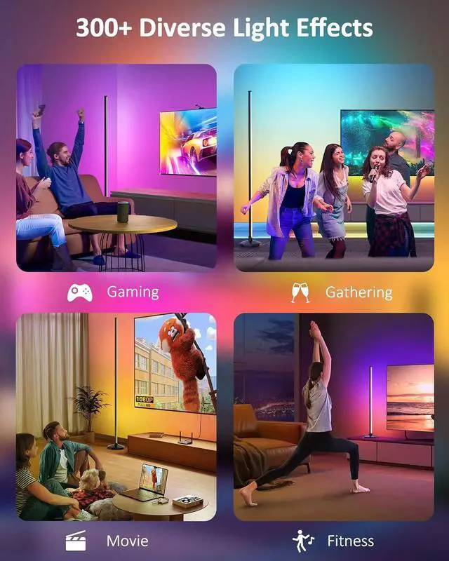 Alt view image 3 of 7 - RGB Corner Floor Lamp: 16 Million DIY Colors & 68+ Scene LED Smart Modern Floor Lamp with Timing, Music Sync, App and Remote Control Standing Lamp for Living Room (1, 57")