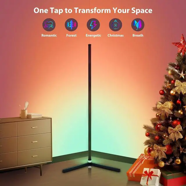 Alt view image 6 of 7 - RGB Corner Floor Lamp, Bluetooth APP and Remote Control Music Sync LED Modern Floor Lamp for Living Room, Light Timing, 398 Dimmable Modes, 64.5" RGB Color Changing Mood Lighting
