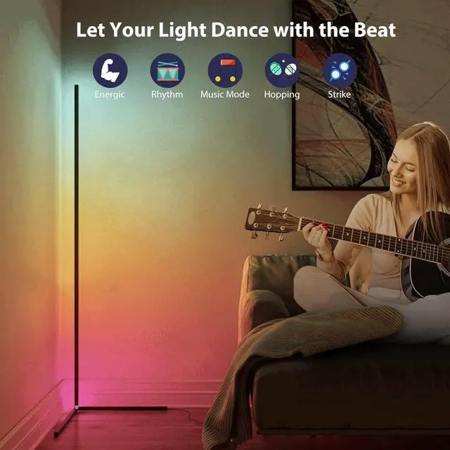 Alt view image 5 of 7 - RGB Corner Floor Lamp, Bluetooth APP and Remote Control Music Sync LED Modern Floor Lamp for Living Room, Light Timing, 398 Dimmable Modes, 64.5" RGB Color Changing Mood Lighting