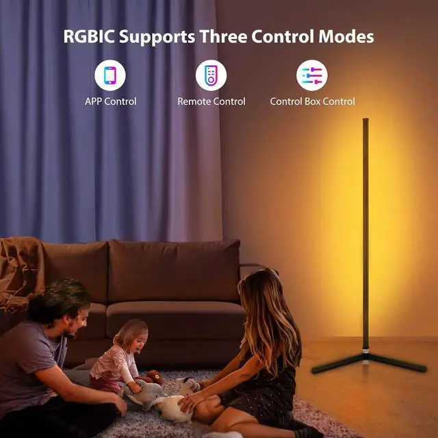 Alt view image 7 of 7 - RGB Corner Floor Lamp, Bluetooth APP and Remote Control Music Sync LED Modern Floor Lamp for Living Room, Light Timing, 398 Dimmable Modes, 64.5" RGB Color Changing Mood Lighting