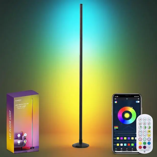 Main image of RGB LED Floor Lamp, 57" Corner Lamp with 80+ Scene & Timer, Smart Modern Ambient Lighting with Music Sync & 16 Million Colors, Remote & App Floor Lamps for Living Room, Gaming Room, Bedrooms