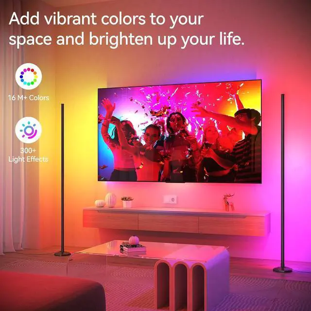 Alt view image 3 of 7 - RGB LED Floor Lamp, 57" Corner Lamp with 80+ Scene & Timer, Smart Modern Ambient Lighting with Music Sync & 16 Million Colors, Remote & App Floor Lamps for Living Room, Gaming Room, Bedrooms