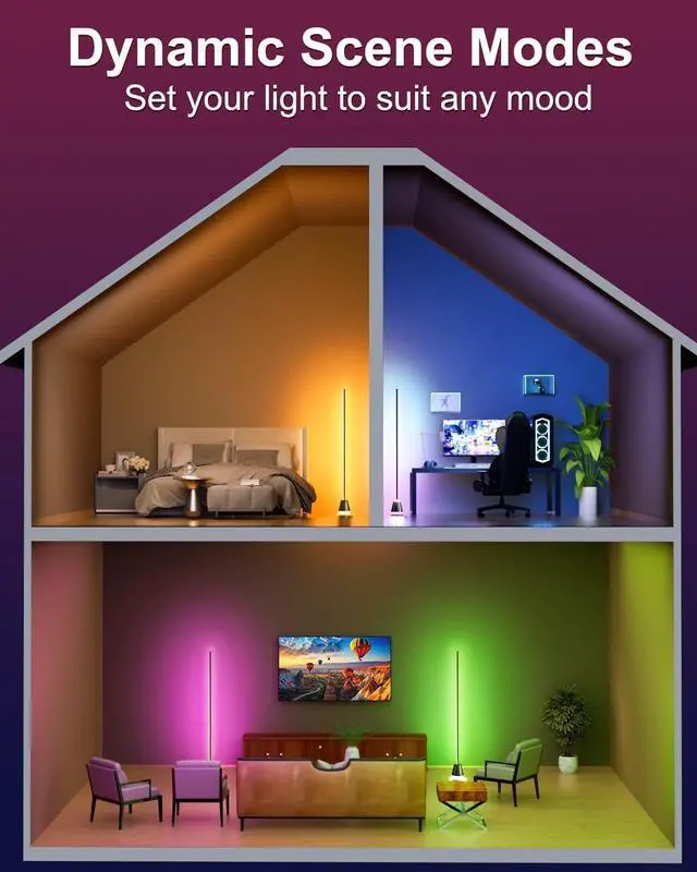 Alt view image 6 of 7 - Smart RGB LED Corner Floor Lamp,172 LEDs Bright Standing Lamps for Living Room with APP and Remote,Modern Floor Lamp with Music Sync and 16 Million Colors, Ambient Lighting for Bedroom