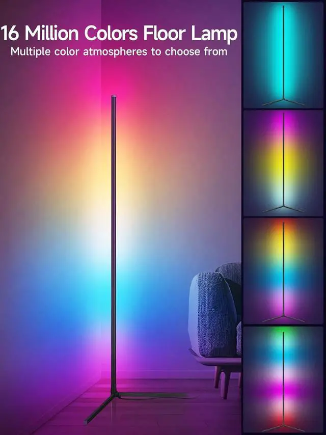 Alt view image 2 of 7 - Corner Floor Lamp, RGB LED Corner Lamp with Music Sync, Smart App and Remote Control Color Changing Ambience Light, LED Lamp with 16 Million Colors for Bedroom, Living Room Gaming Room