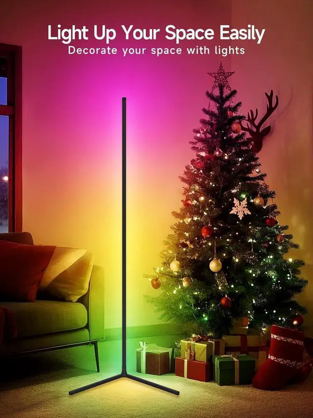 Alt view image 5 of 7 - Corner Floor Lamp, RGB LED Corner Lamp with Music Sync, Smart App and Remote Control Color Changing Ambience Light, LED Lamp with 16 Million Colors for Bedroom, Living Room Gaming Room