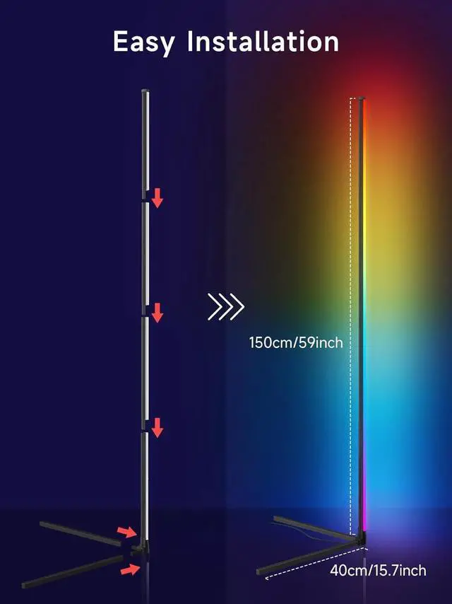 Alt view image 7 of 7 - Corner Floor Lamp, RGB LED Corner Lamp with Music Sync, Smart App and Remote Control Color Changing Ambience Light, LED Lamp with 16 Million Colors for Bedroom, Living Room Gaming Room