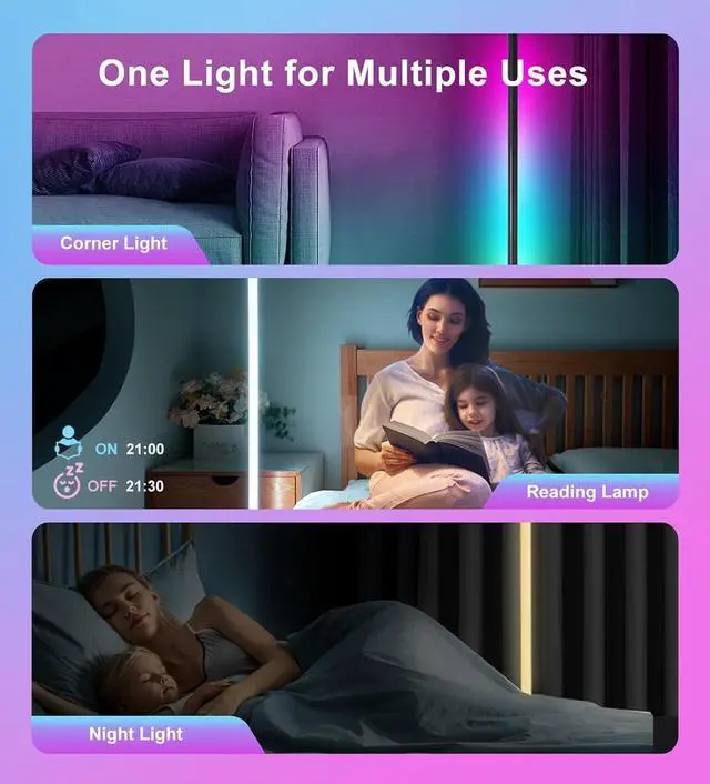 Alt view image 7 of 7 - Led Floor Lamp, Corner Lamp Compatible with Alexa, RGB Corner Floor Lamp with Music Sync, 16 Million DIY Colors for Bedroom