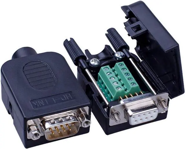 Alt view image 2 of 7 - 10PCS DB9 Breakout Connector, 5PCS Male + 5PCS Female DB9 Solderless RS232 D-SUB Serial to 9-pin Port Terminal Adapter Connector Breakout Board with Case Long Bolts Tail Pipe