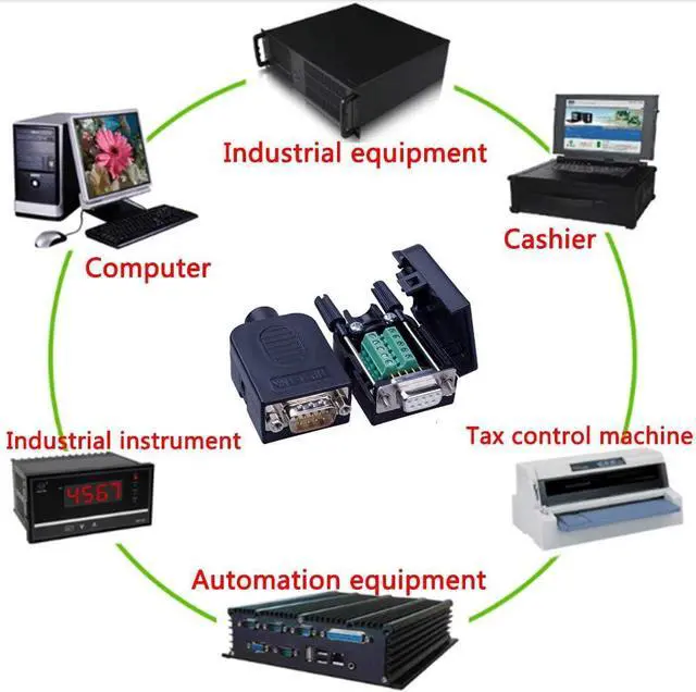 Alt view image 6 of 7 - 10PCS DB9 Breakout Connector, 5PCS Male + 5PCS Female DB9 Solderless RS232 D-SUB Serial to 9-pin Port Terminal Adapter Connector Breakout Board with Case Long Bolts Tail Pipe