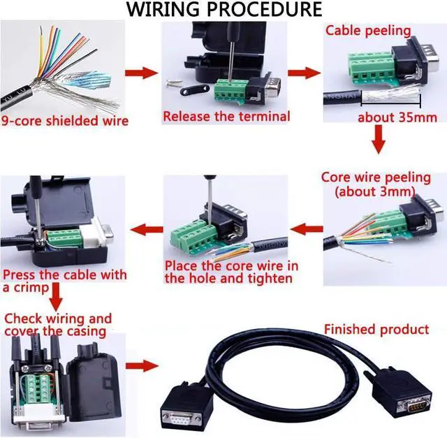 Alt view image 7 of 7 - 10PCS DB9 Breakout Connector, 5PCS Male + 5PCS Female DB9 Solderless RS232 D-SUB Serial to 9-pin Port Terminal Adapter Connector Breakout Board with Case Long Bolts Tail Pipe