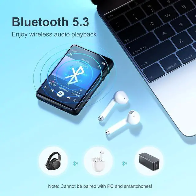 Alt view image 3 of 7 - 64GB MP3 Player Bluetooth 5.3 with 2.4" Full Touch Screen,Portable Digital Music Player with Speaker,FM Radio, Line Recording, HiFi Lossless Sound, Support up to 128GB. (Black)