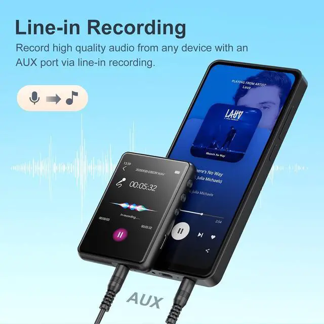 Alt view image 6 of 7 - 64GB MP3 Player Bluetooth 5.3 with 2.4" Full Touch Screen,Portable Digital Music Player with Speaker,FM Radio, Line Recording, HiFi Lossless Sound, Support up to 128GB. (Black)