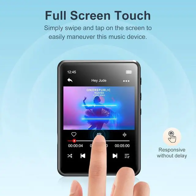 Alt view image 7 of 7 - 64GB MP3 Player Bluetooth 5.3 with 2.4" Full Touch Screen,Portable Digital Music Player with Speaker,FM Radio, Line Recording, HiFi Lossless Sound, Support up to 128GB. (Black)