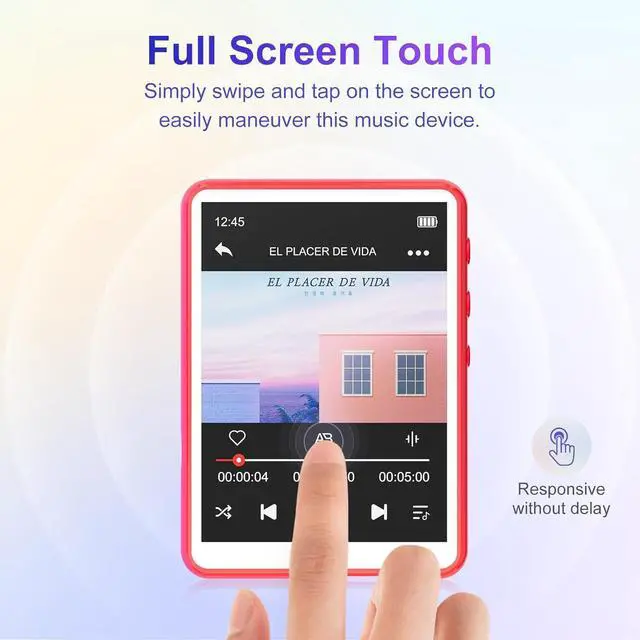 Alt view image 7 of 7 - 64GB MP3 Player Bluetooth 5.3 with 2.4" Full Touch Screen,Portable Digital Music Player with Speaker,FM Radio, Line Recording, HiFi Lossless Sound, Support up to 128GB. (Red)