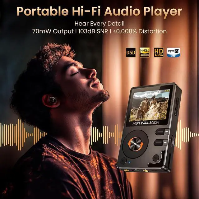 Alt view image 2 of 7 - H2-128GB MP3 Player Bluetooth 5.2 Hi Res Music Player Flac Digital DSD Lossless Audio Player High Resolution Portable DAP Player, Two-Way Bluetooth, 128GB SD Card+Expandable Memory