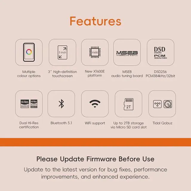 Alt view image 2 of 7 - R1 HiFi MP3 Player with Bluetooth 5.1 Tidal Qobuz DSD PCM Lossless Music Player with Touchscreen/Hi Res Audio Certified/MSEB Tuning/2TB Expanded Memory