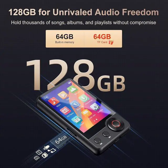 Alt view image 5 of 7 - 128GB MP3 Player with Bluetooth -D53 Portable MP3 Touch Screen Music Player with HiFi Speaker, 2.4" Screen MP3 Player with Voice Recorder, FM Radio, Support up to 128GB SD Card