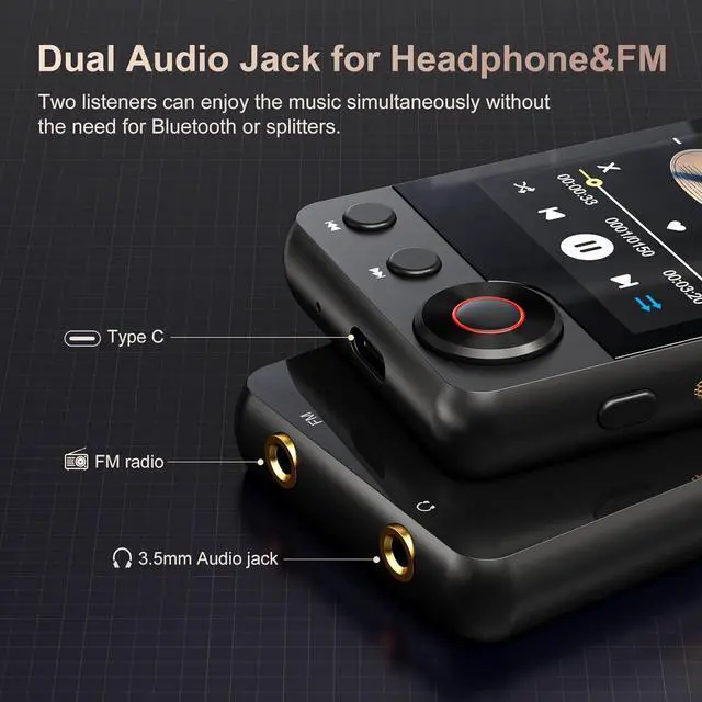 Alt view image 7 of 7 - 128GB MP3 Player with Bluetooth -D53 Portable MP3 Touch Screen Music Player with HiFi Speaker, 2.4" Screen MP3 Player with Voice Recorder, FM Radio, Support up to 128GB SD Card