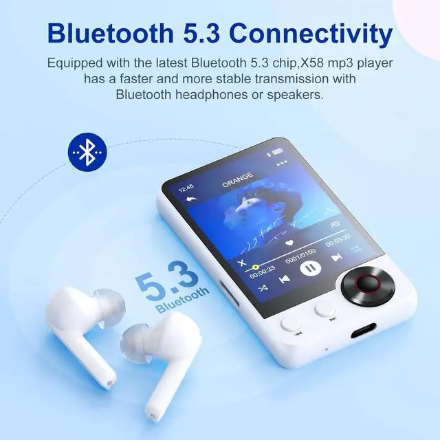 Alt view image 3 of 7 - 128GB MP3 Player with Upgrade Bluetooth 5.3, Portable High Fidelity Lossless Music Player, 2.4IN Full Touchscreen MP3 Player with Built-in HD Speaker, Dual Headphone Ports, FM Radio, Recording, E-Book