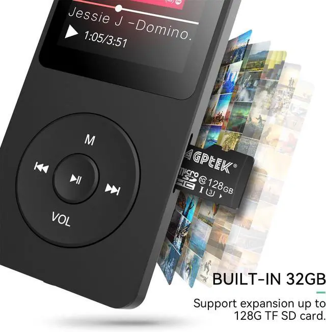 Alt view image 5 of 7 - A02 MP3 Player with Bluetooth 5.3, 1.8 inch Screen Portable Music Player with Speaker, FM Radio, Voice Recorder, Supports Expanded Up to 128GB(Black, 32GB)
