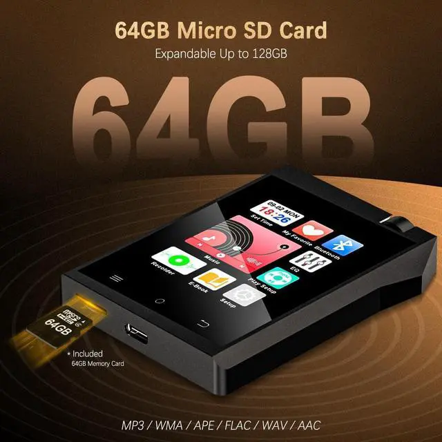 Alt view image 5 of 7 - MP3 Player with Bluetooth and HiFi, High Res Lossless Portable Music Player Devices, 2.8" Touch Screen HiFi Digital Audio Music Player with 64GB Memory Card, Support up to 128GB.