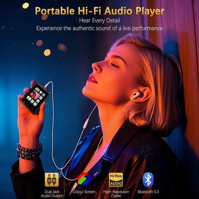 Alt view image 6 of 7 - MP3 Player with Bluetooth and HiFi, High Res Lossless Portable Music Player Devices, 2.8" Touch Screen HiFi Digital Audio Music Player with 64GB Memory Card, Support up to 128GB.