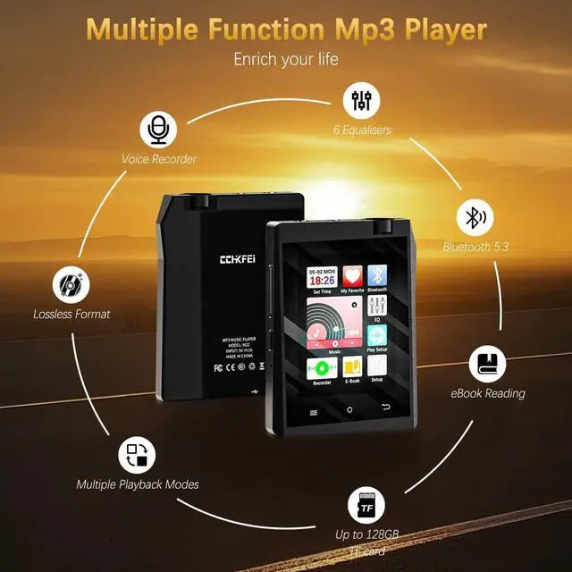 Alt view image 7 of 7 - MP3 Player with Bluetooth and HiFi, High Res Lossless Portable Music Player Devices, 2.8" Touch Screen HiFi Digital Audio Music Player with 64GB Memory Card, Support up to 128GB.