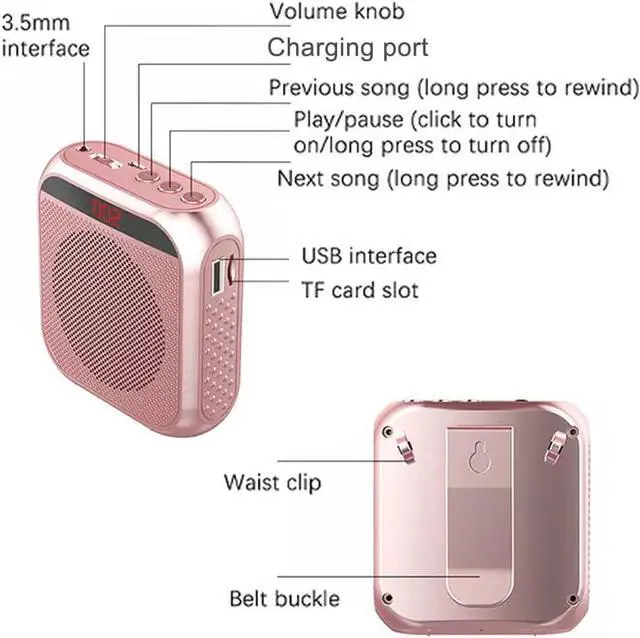 Alt view image 5 of 7 - Portable Voice Amplifier for Teachers, 2200mAh Rechargeable Personal Amplifier Mic PA System Headset Microphone with Speaker for Teachers, Training, Meeting, Tour Guide, Yoga, Classroom,Rose Gold