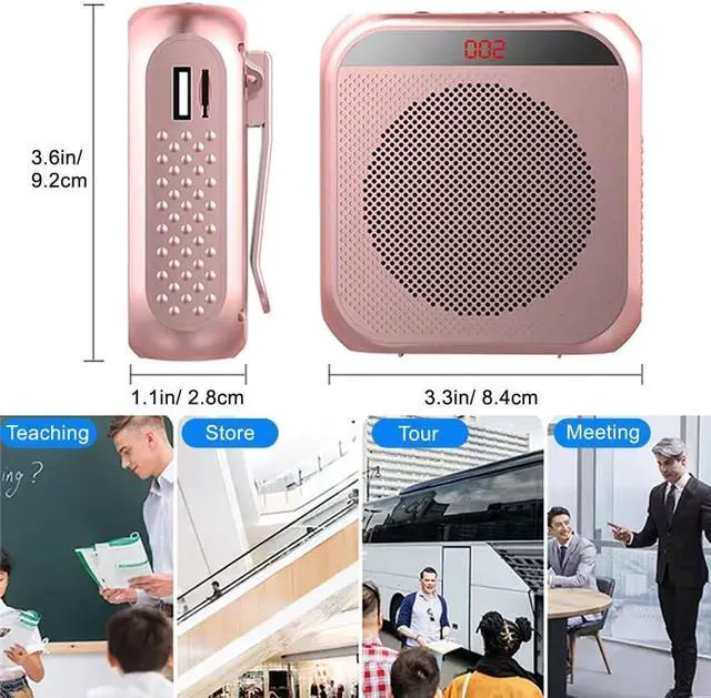 Alt view image 6 of 7 - Portable Voice Amplifier for Teachers, 2200mAh Rechargeable Personal Amplifier Mic PA System Headset Microphone with Speaker for Teachers, Training, Meeting, Tour Guide, Yoga, Classroom,Rose Gold