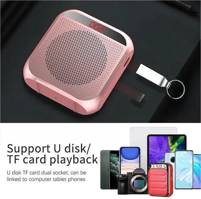 Alt view image 4 of 7 - Portable Voice Amplifier for Teachers, 2200mAh Rechargeable Personal Amplifier Mic PA System Headset Microphone with Speaker for Teachers, Training, Meeting, Tour Guide, Yoga, Classroom,Rose Gold