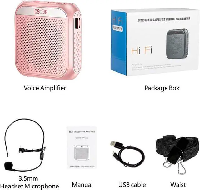 Alt view image 7 of 7 - Portable Voice Amplifier for Teachers, 2200mAh Rechargeable Personal Amplifier Mic PA System Headset Microphone with Speaker for Teachers, Training, Meeting, Tour Guide, Yoga, Classroom,Rose Gold