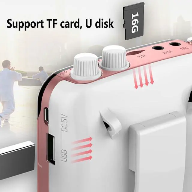 Alt view image 4 of 7 - Portable Voice Amplifier for Teachers,2400mAh Personal Amplifier Headset for Speaking Rechargeable PA System Microphone for Teachers/Training/Meeting/Tour Guide/Yoga/Classroom(Rose)